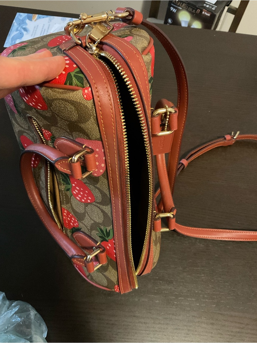 Coach Strawberry Print Signature Satchel in Pink and Red Trim - Picture 4 of 6
